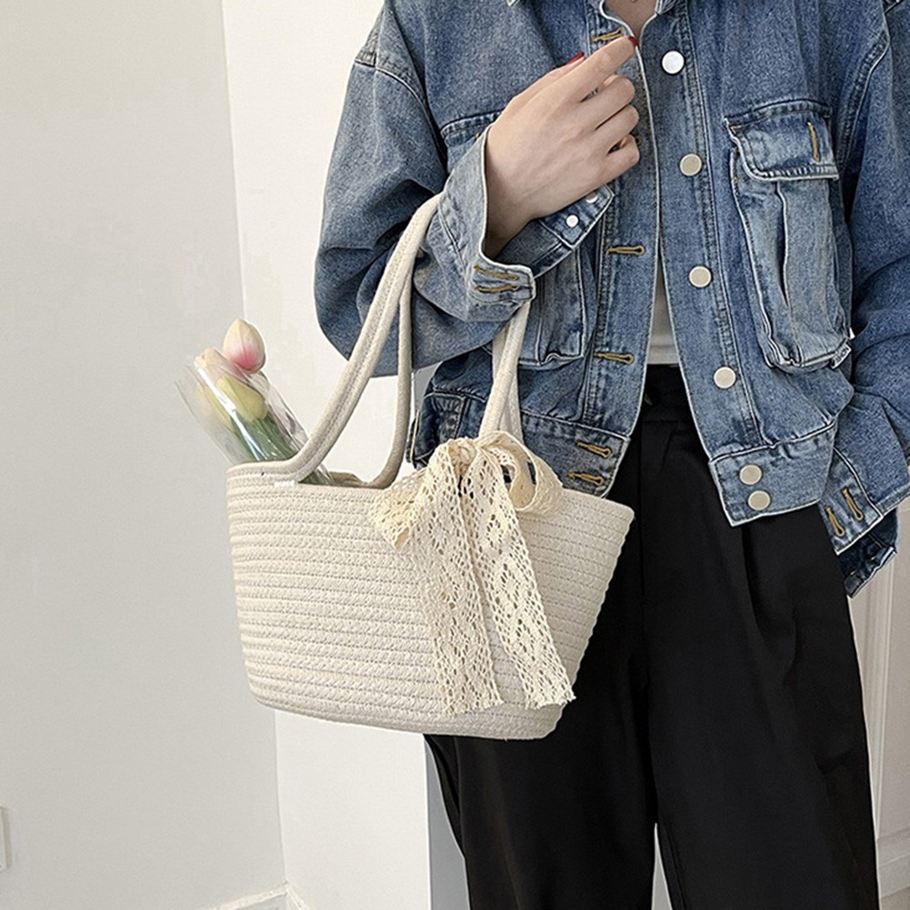 Elegant Ladies Straw Woven Handbag Women Vacation Beach Casual Tote Handbags Shoulder Bags Retro Summer Basket Clutch Tote