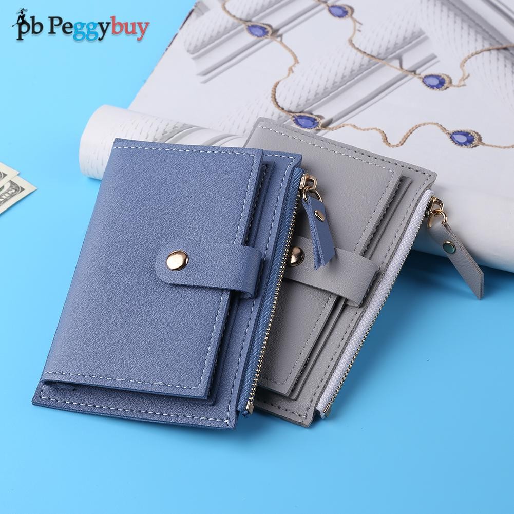 Fashion Women Solid Color Credit Card ID Card Multiple Slot Card Holder Ladies Casual PU Leather Small Coin Purse Pocket Wallet