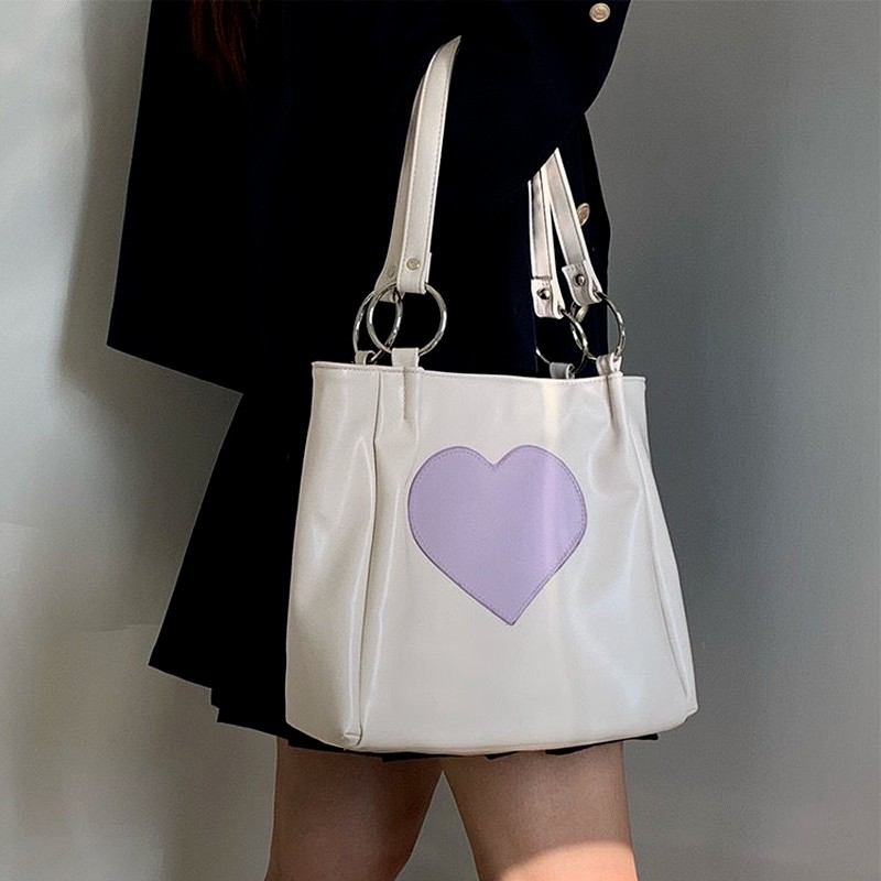 Xiuya Harajuku Kawaii Japanese Women Shoulder Bag Cute Heart Lolita Tote Bag Ladies Bags 2022 Big Shopper With Zipper