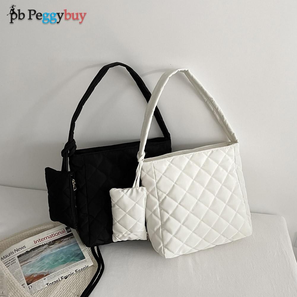 Fashion Cotton Quilted Diamond Lattice Handbag With Small Bag Nylon Solid Color Zipper Composite Bag Shoulder Bags For Women 2021