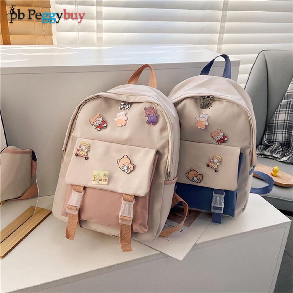 Bright Color Preppy Style Women Backpack Badge Student Girls Casual School Bags Large Capacity Backpack