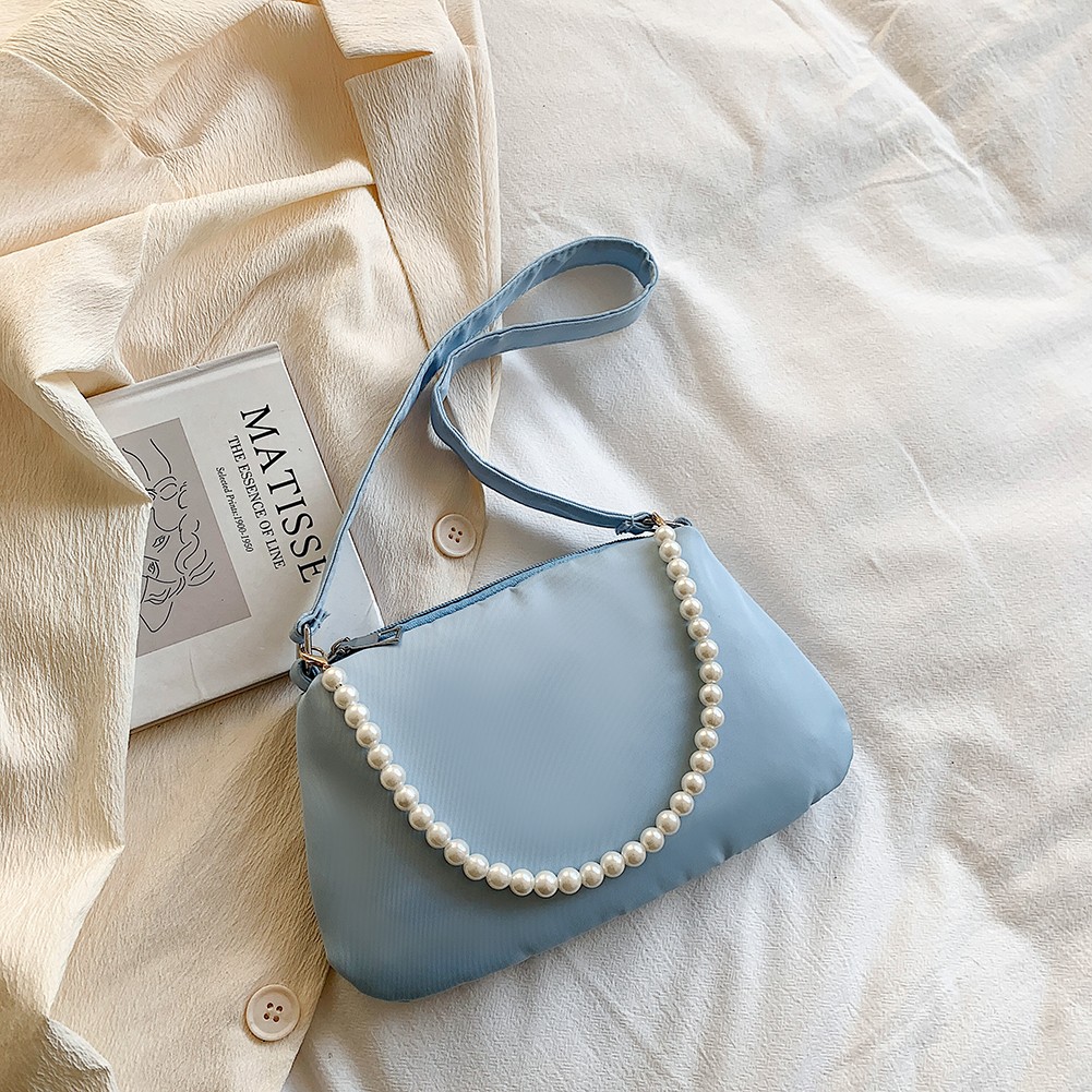 Fashion Women Nylon Underarm Shoulder Bags Pearl Color Small Bags Casual Lady Clutch Luxury Brand Designer Handbags