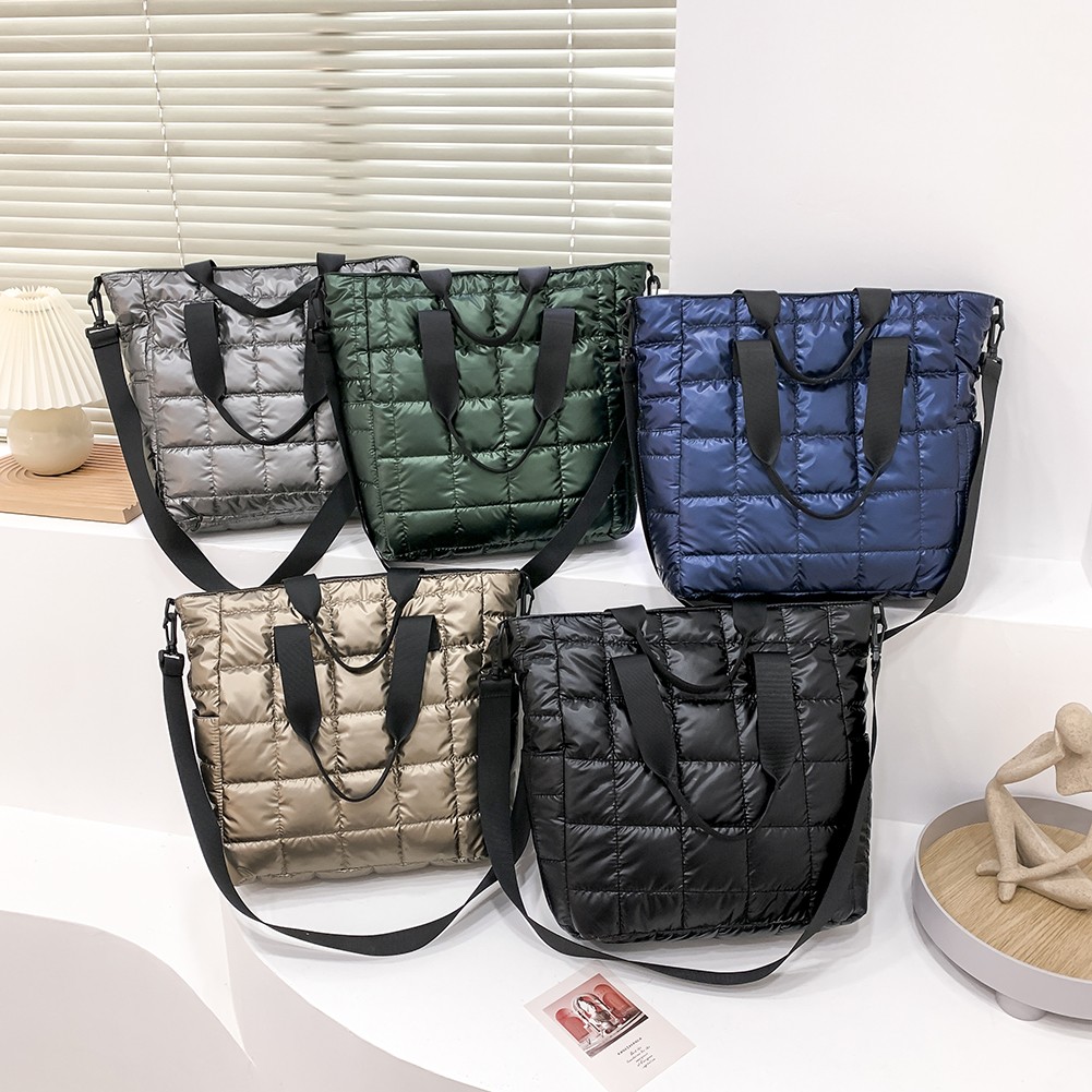 Women Top Handle Bag Women Solid Color Quilted Lattice Crossbody Bag Fashion Ladies Nylon Handbag For Travel Outdoor Leisure