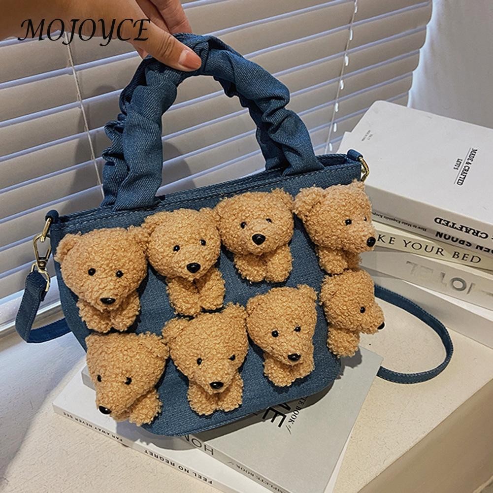 Women Cartoon Teddy Bear Crossbody Bag Female Small Zipper Designer Clutch Bag For Ladies Vintage Style Cute