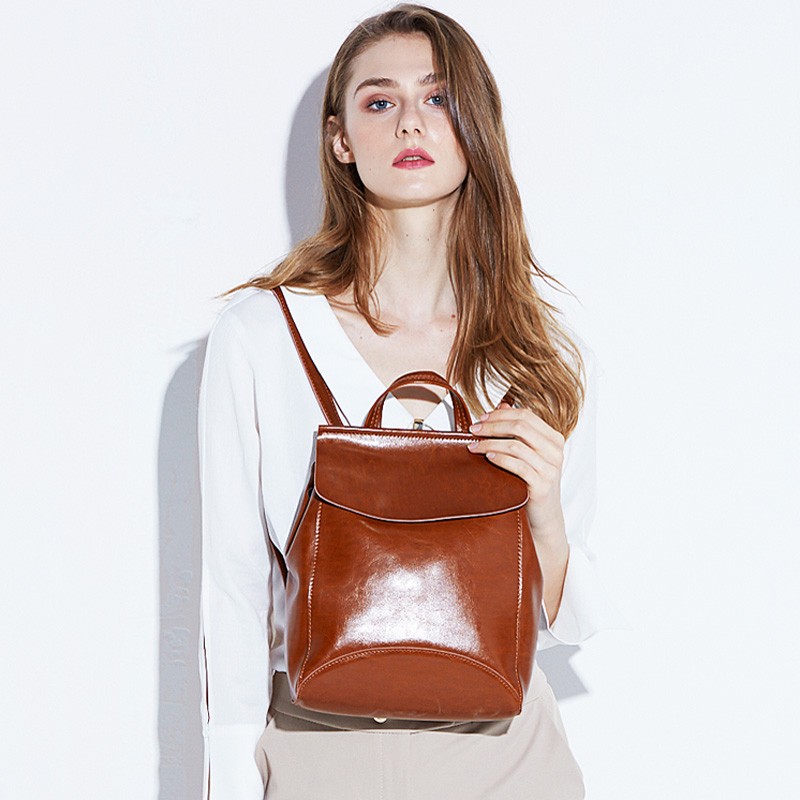 Leather backpack new trend oil wax cowhide women's bag fashion all-match commuter women's backpack