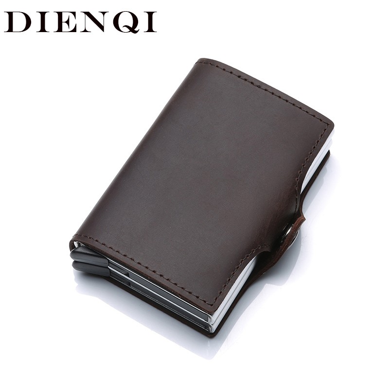 DIENQI - Crazy Horse Genuine Leather Men Wallets, Men's Leather Wallet with RFID Lock, Small Wallet for Men