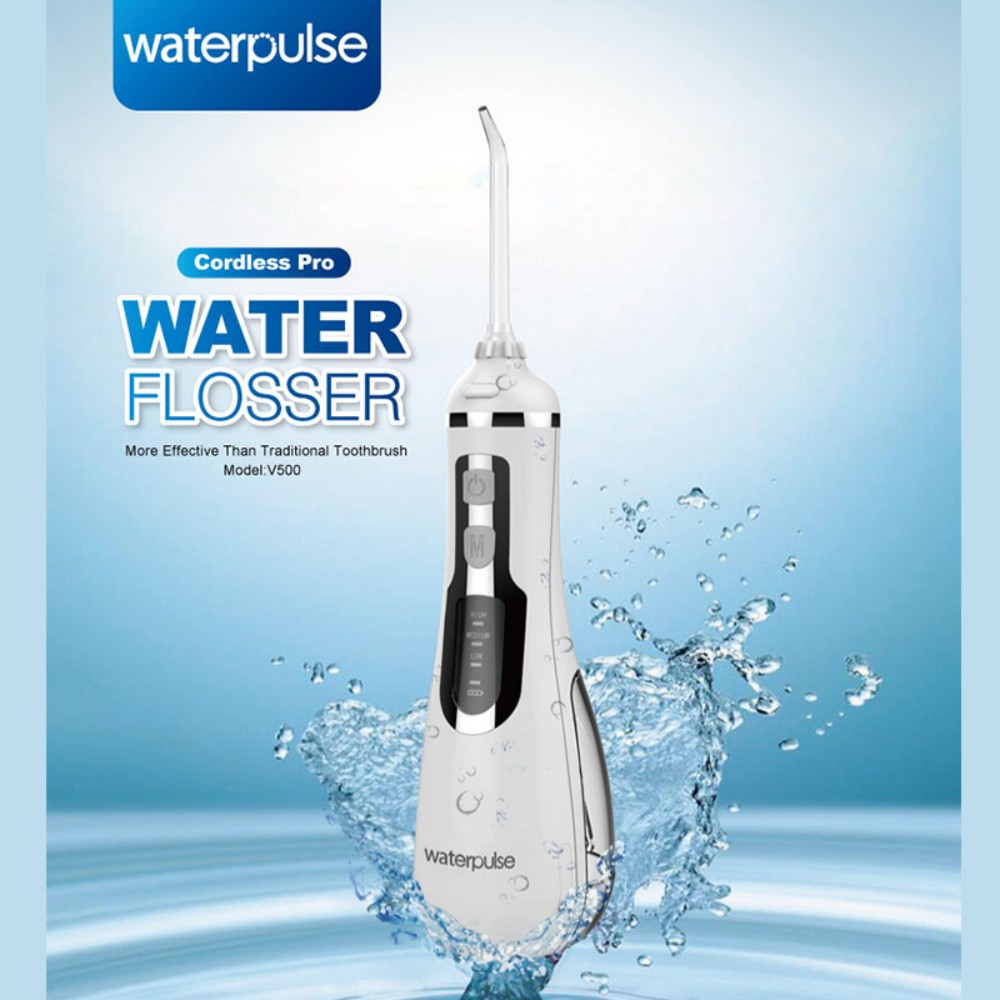 Waterpulse V500 الكبار المحمولة عن طريق الفم الري القابلة لإعادة الشحن جهاز تنظيف الأسنان بالماء 200 مللي IPX7 ماء الخيط