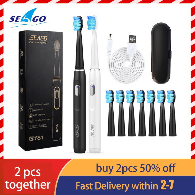 SEAGO - Rechargeable Electric Toothbrush, Available 4 Modes To Wash Teeth, Toothbrush With 3 Wash Heads, For Travel & Gifting