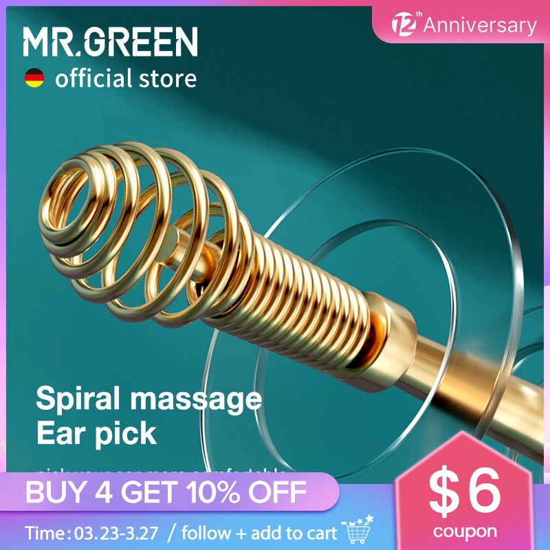 MR.GREEN Earwax Removal Tool 360° Spiral Massage Through Aural Ear Canal Cleaner Stainless Steel Flexible Design Ear Care Tools