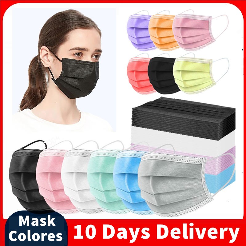 10-200pcs Disposable Face Mask 3 Ply Non-woven Mouth Mask Anti PM2.5 Dust Masks Elastic Earloop Respirator Mask Filter White Masken