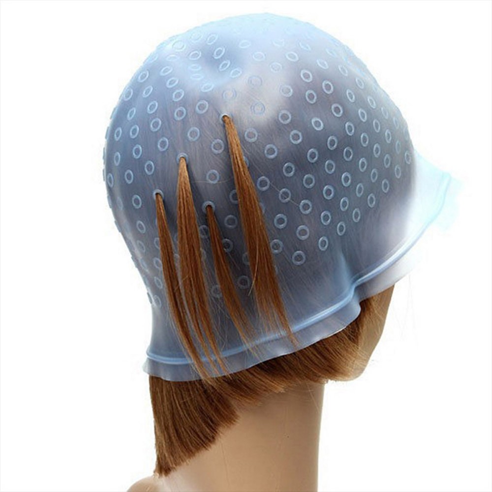 Reusable Silicone Tie Dye Hats Hair Coloring Hightligting Pick Up Dye Hair Color Cap With Metal Hook Hair Salon Equipment