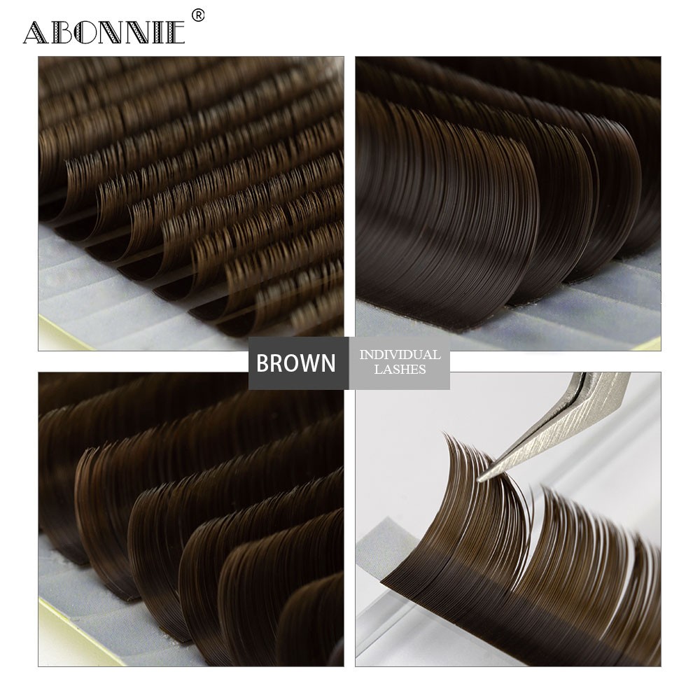 Brown Individual Eyelashes Extensions All Sizes C/D Curl Tray All Sizes Abonnie