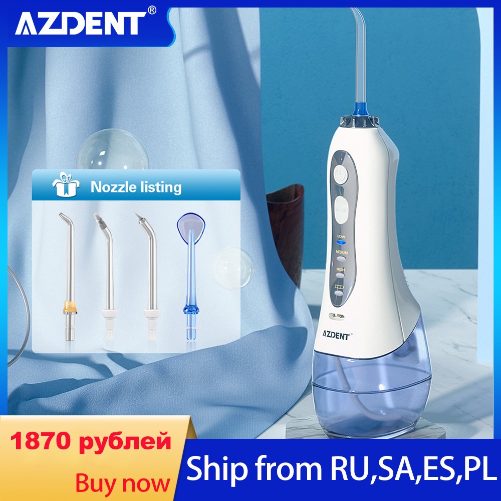 AZDENT HF-5 عن طريق الفم الري المحمولة المياه قطن الأسنان USB قابلة للشحن المياه النفاثة الخيط خلة أسنان 5 طائرة تلميح 300 مللي 3 نماذج