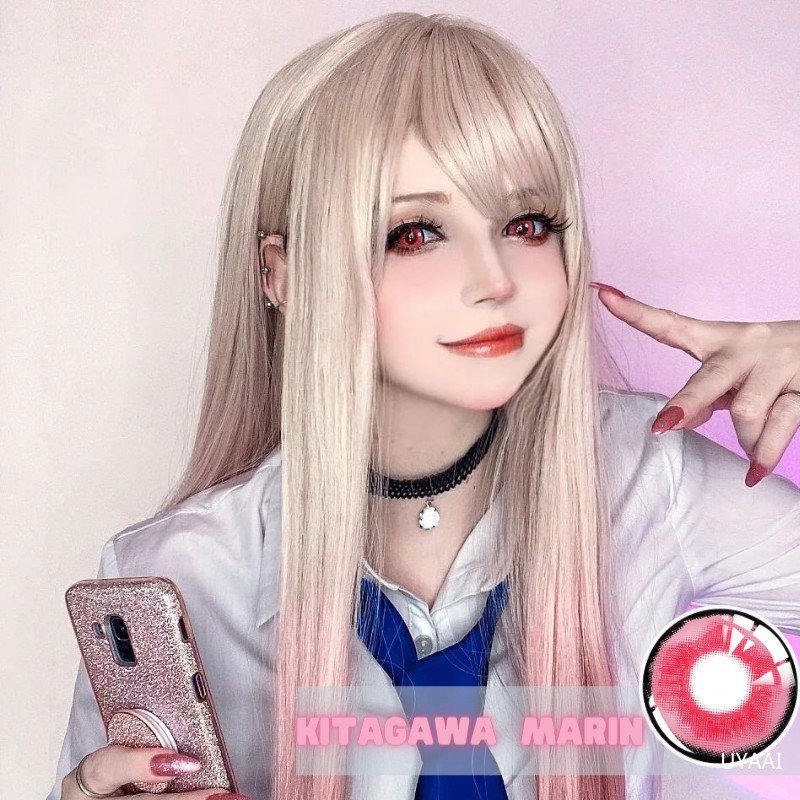 1 Pair of UYAAI Kitagawa Marine Contact Lenses Anime Lens Pink Lens Cosplay Lens Lee Darling Dress