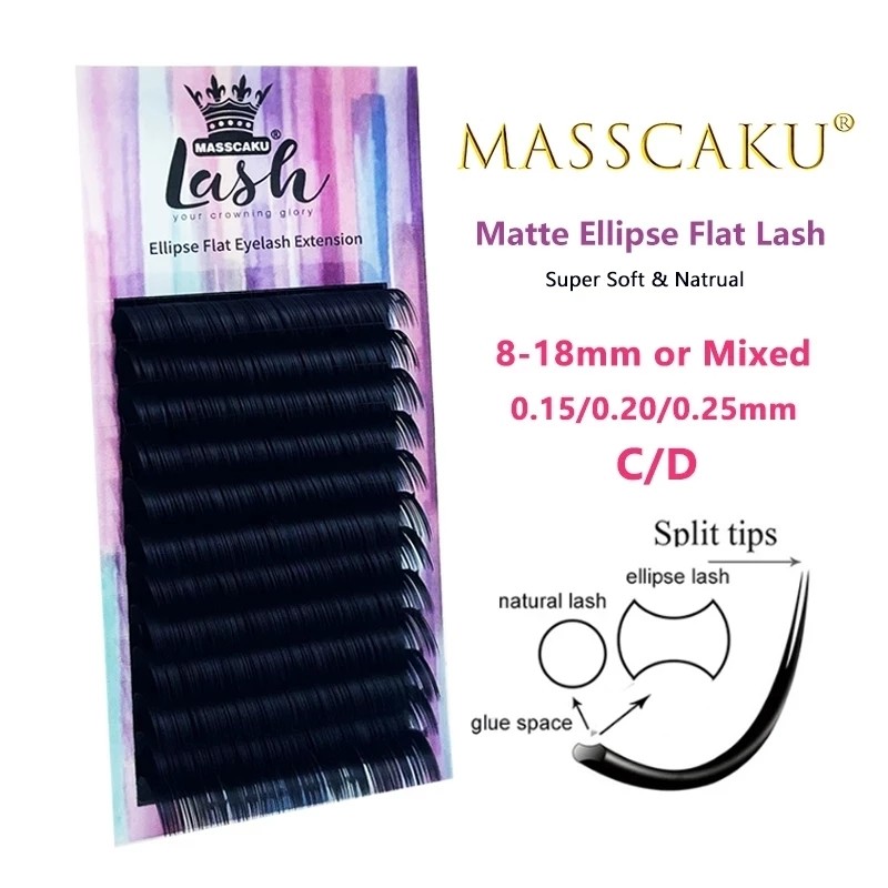 MASSCAKU Ellipse Flat Lashes Soft Split Tips False Eyelashes Extension Individual Eyelashes Nature Flat Ellipse Eyelashes Supplies