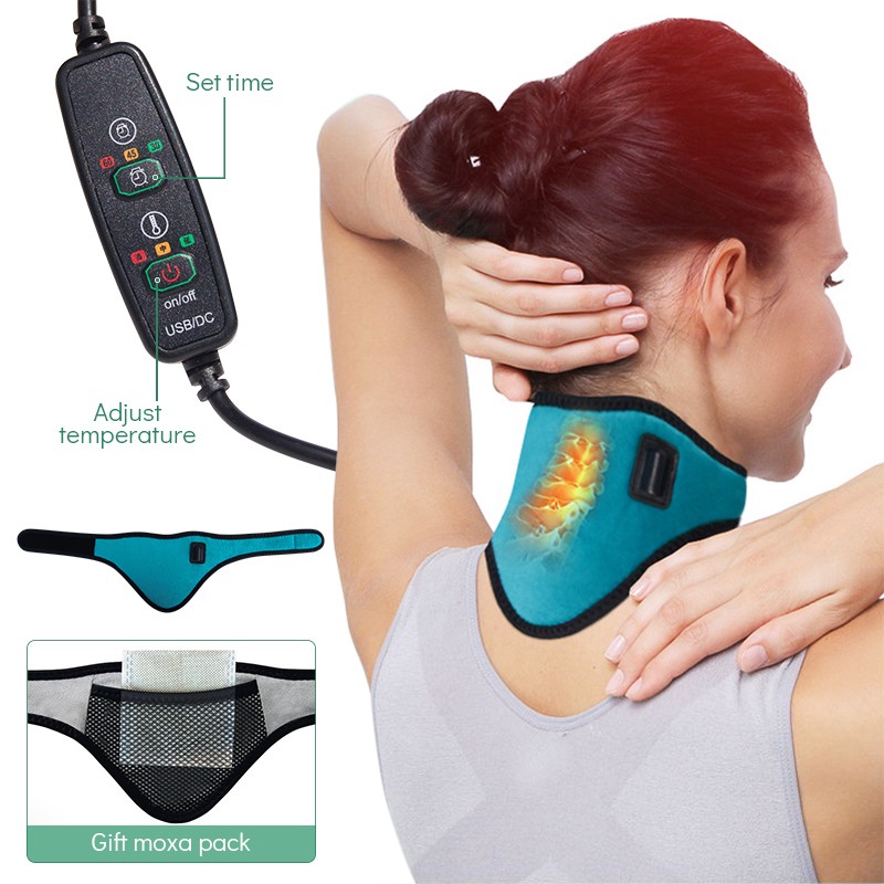 Electric Heating Neck Brace Cervical Vertebra Fatigue Reliever Therapy Neck Pain Relieve Moxibustion Belt Health Care Tool