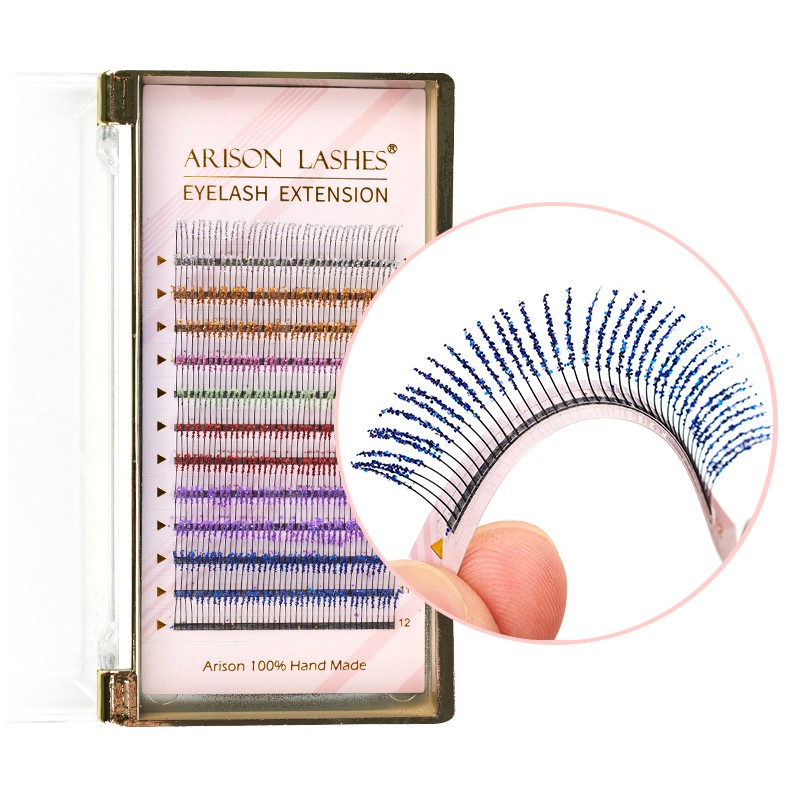 12 Strips Fashion Glitter Eyelash Extensions C Curl 0.15mm Individual False Eyelashes Glitter Silver Metallic Colored Lashes