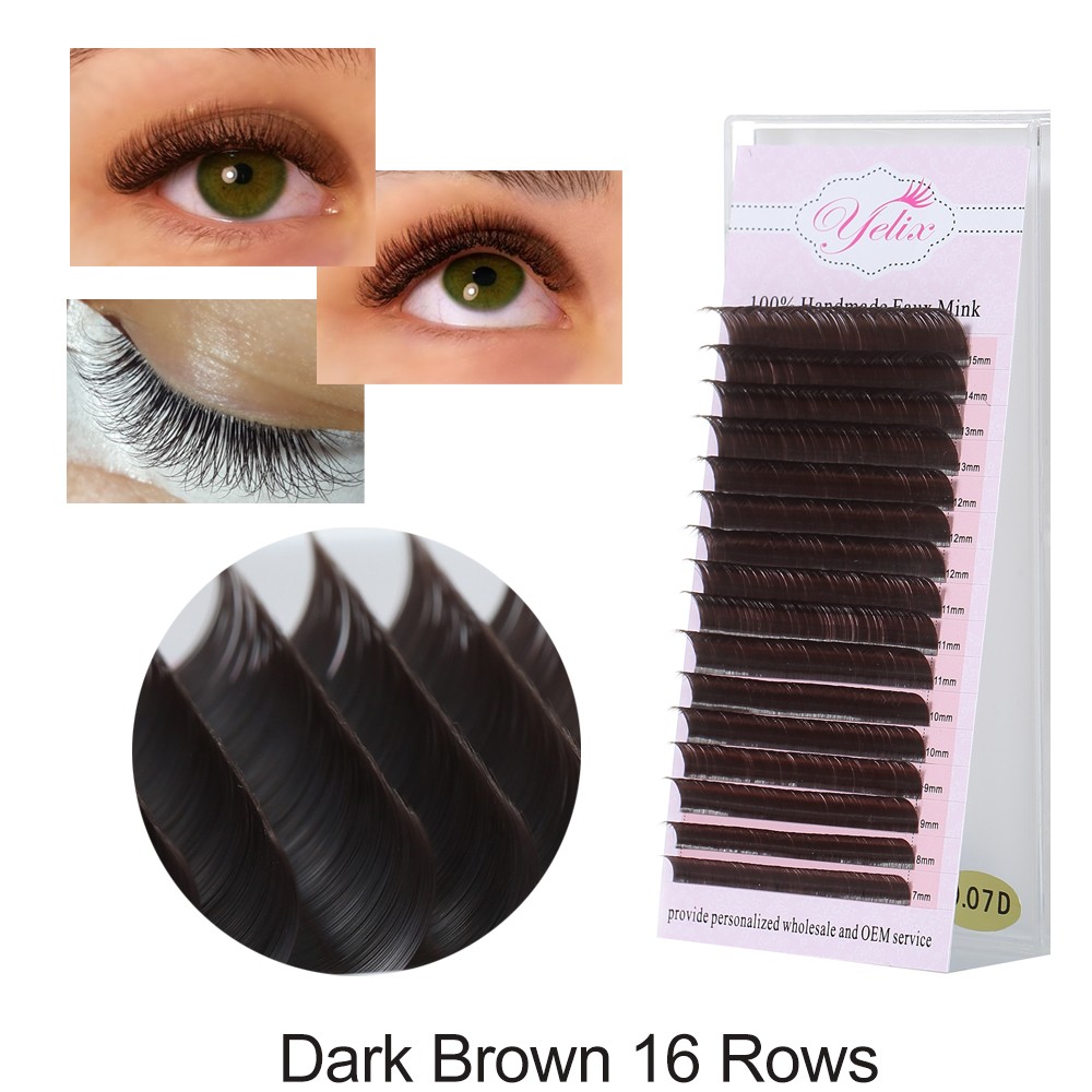 Yelix- Brown False Eyelashes Extensions, Individual Eyelashes, Natural Eyelash Extensions, 16 Lines