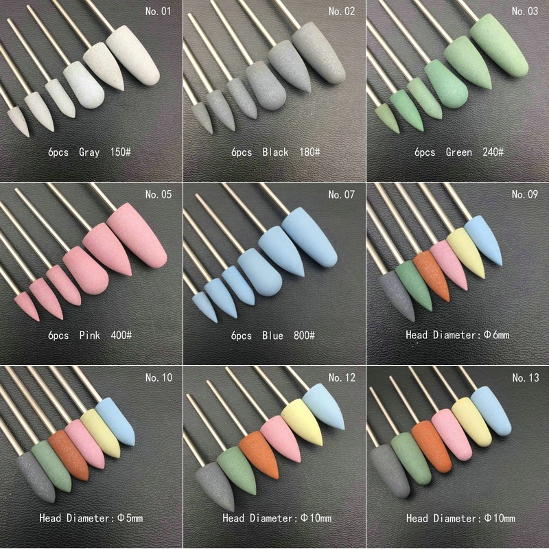 6pcs/set Rubber Silicon Nail Drill Grinding Cutter for Manicure Flexible Bit Polisher Machine Electric Nail File Art Tools