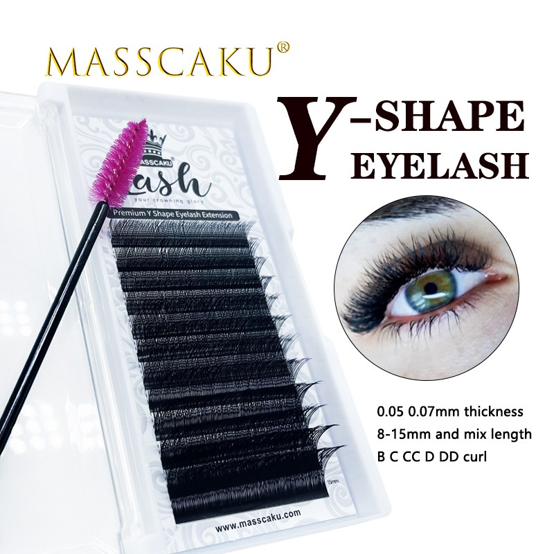 MASSCAKU Dropshipping Y-Shape Premium Matte Black Individual Eyelashes Extension Faux Mink YY Lash For Artist Lash Wholesale