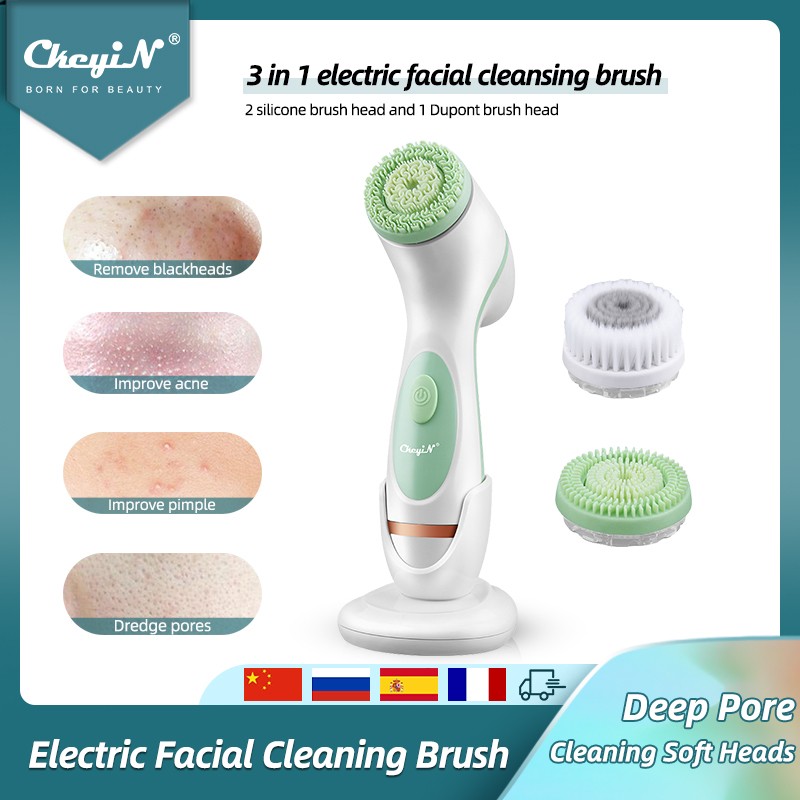 CkeyiN 3 in 1 Electric Facial Cleaning Brush Silicone Rotating Face Brush Deep Cleaning Exfoliating Skin Exfoliating Cleanser 50