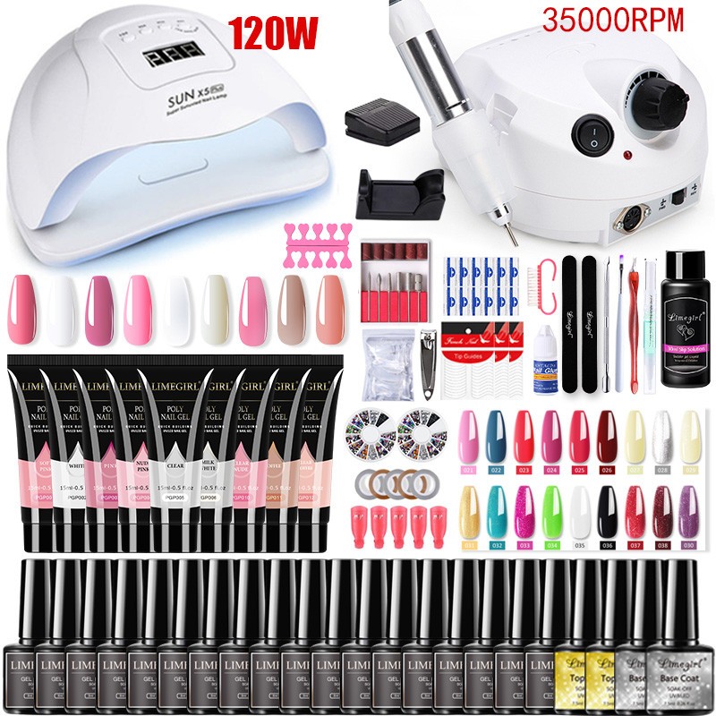 Manicure Kit For Nail Extensions Gel Nail Polish Kit Quick Build Polygels Set 120W/54W LED Nail Lamp Nail Tool Kit