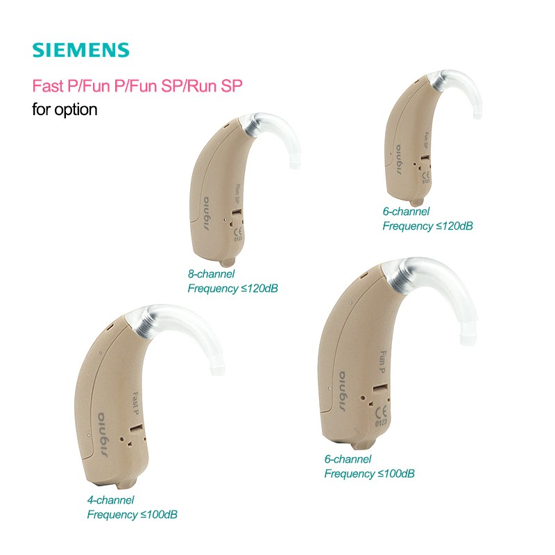 Original Siemens Signia 8 Channels Digital BTE Hearing Aids Fast P Fun P Fun SP Running SP Hearing Aid UV Dryer Charger Earpiece