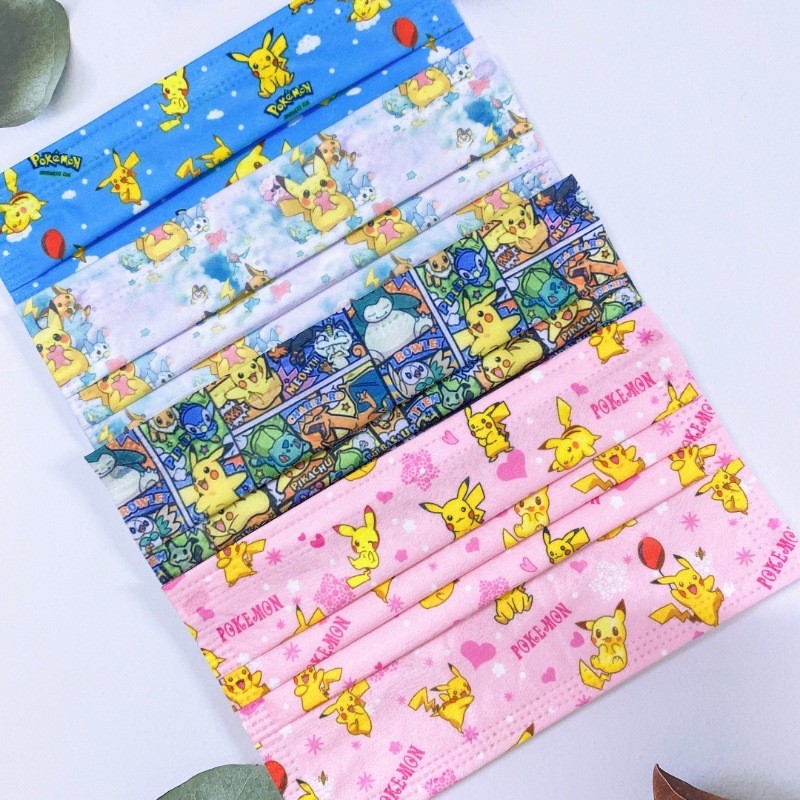 10-500pcs Pokemon Pikachu Anime Cartoon Disposable Mask Three-layer Protective Cartoon Pattern Printing Pokemon Student Mask