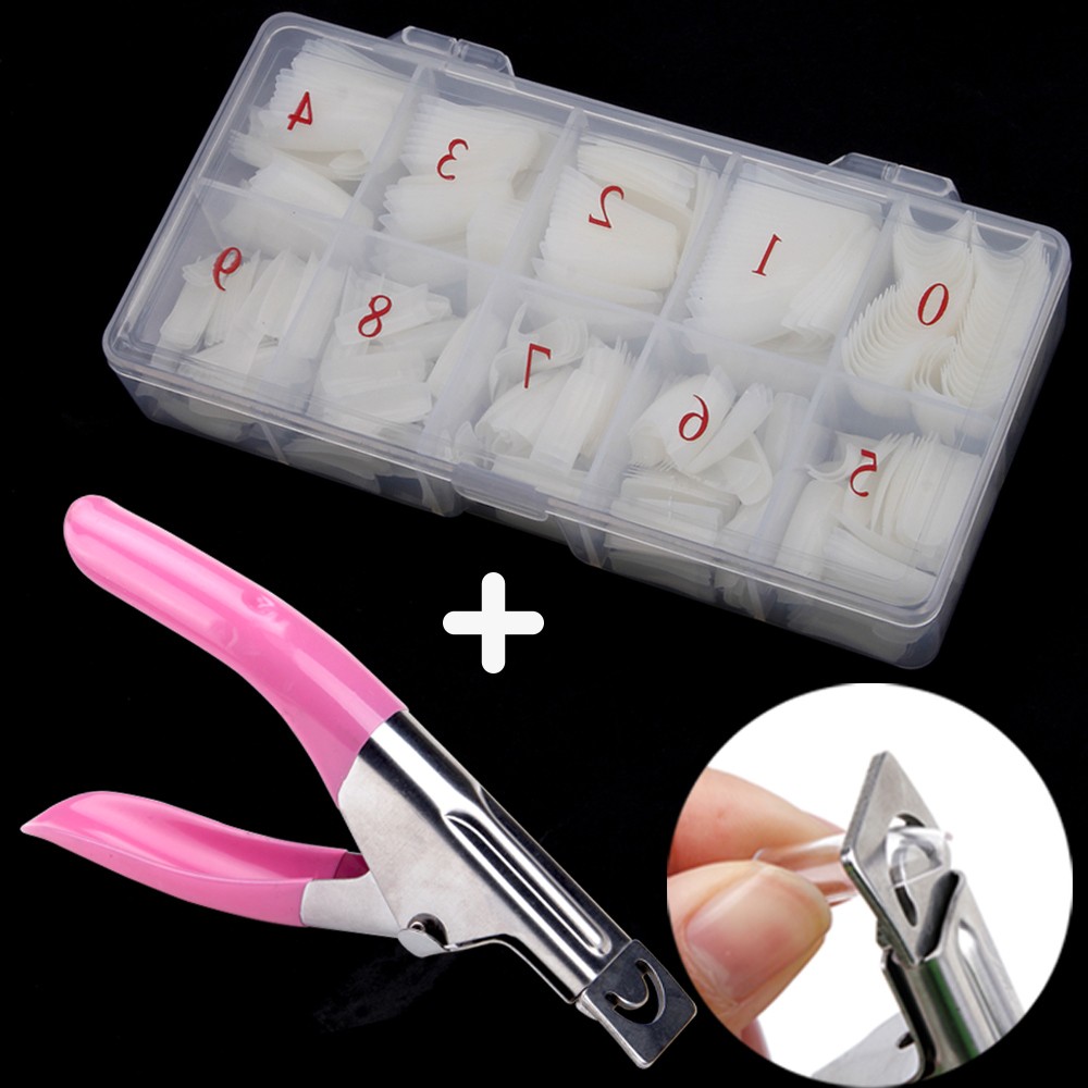 500pcs/box Clear Artificial False Nail Tips Capsule with Nails Cutter Coffin French Full Cover Fake Nails Manicure Tools