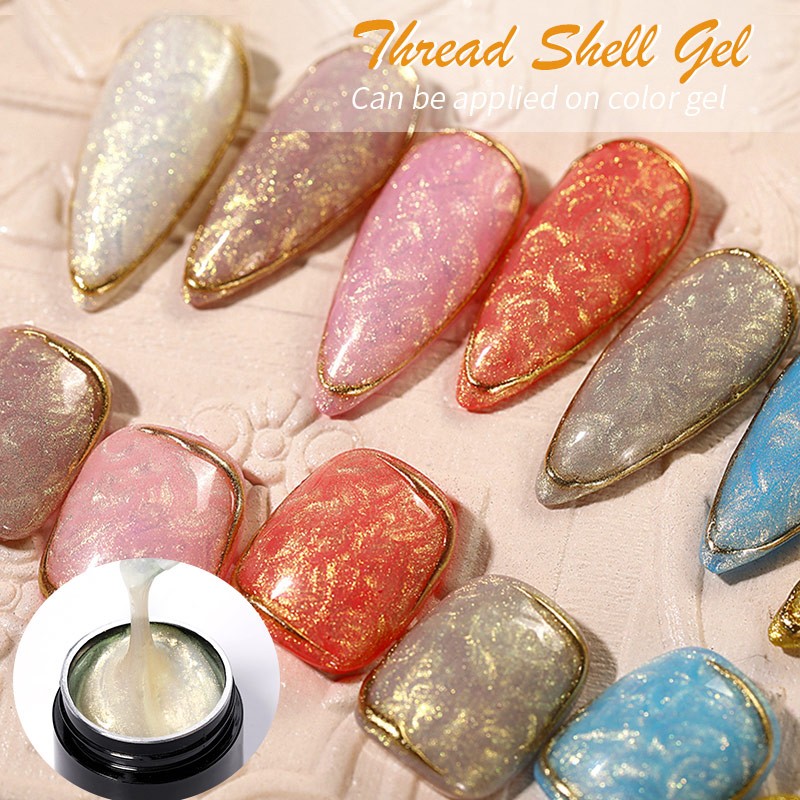 LILYCUTE Thread Shell Nail Gel Polish 7ml Pearl Shell Semi Permanent UV Gel Base Top Coat Popular in Autumn and Winter