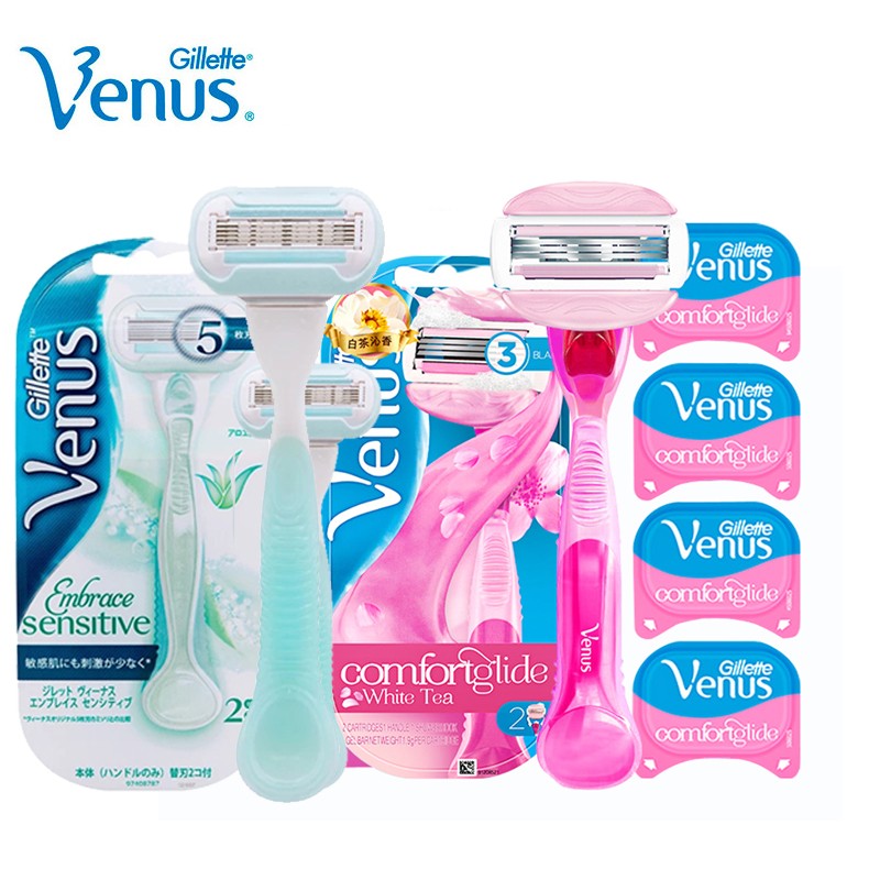 Original Gillette Venus Shaving Aloe Lady Razor Blades & White Tea Razor With Replacement Blades Body Bikini Legs Arms Underarms