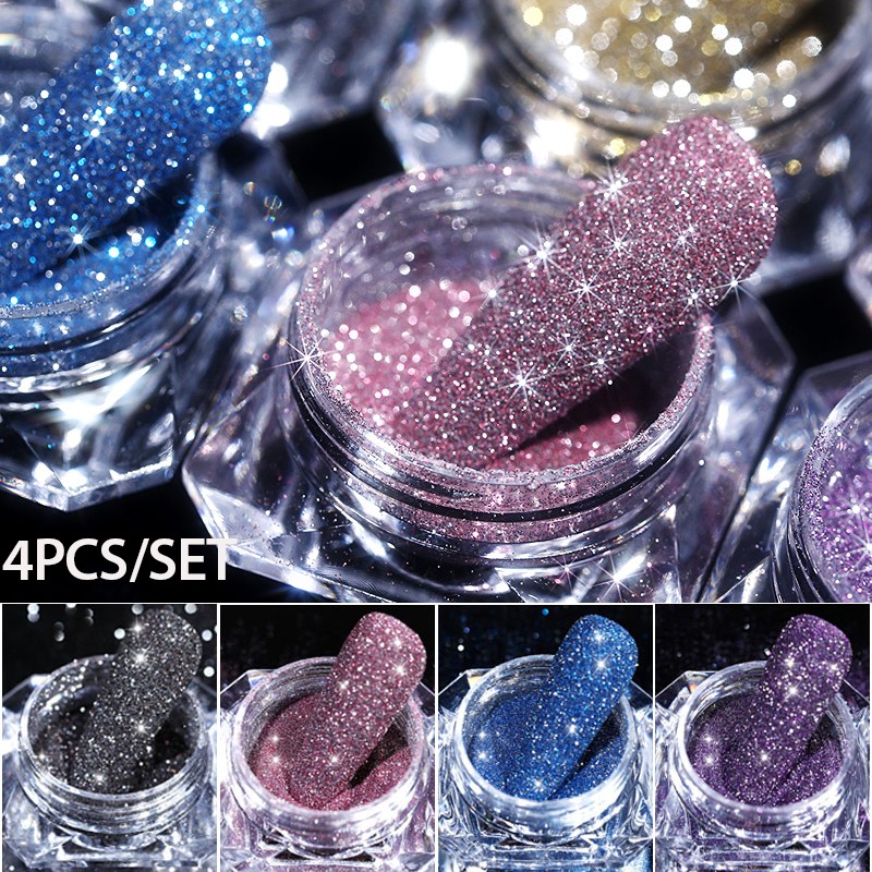 4pcs/set Nail Glitter Powder Silver Iridescent Efffect Sequins Nail Art Foils Nail Art Chrome Pigment Decoration