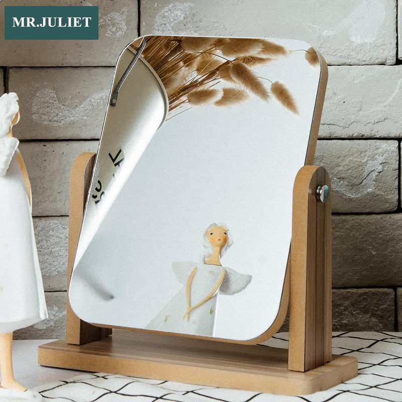 Dressing Table Mirror Makeup Retro Desktop Desktop Wooden Dressing Mirror Mirror Student Home Dormitory