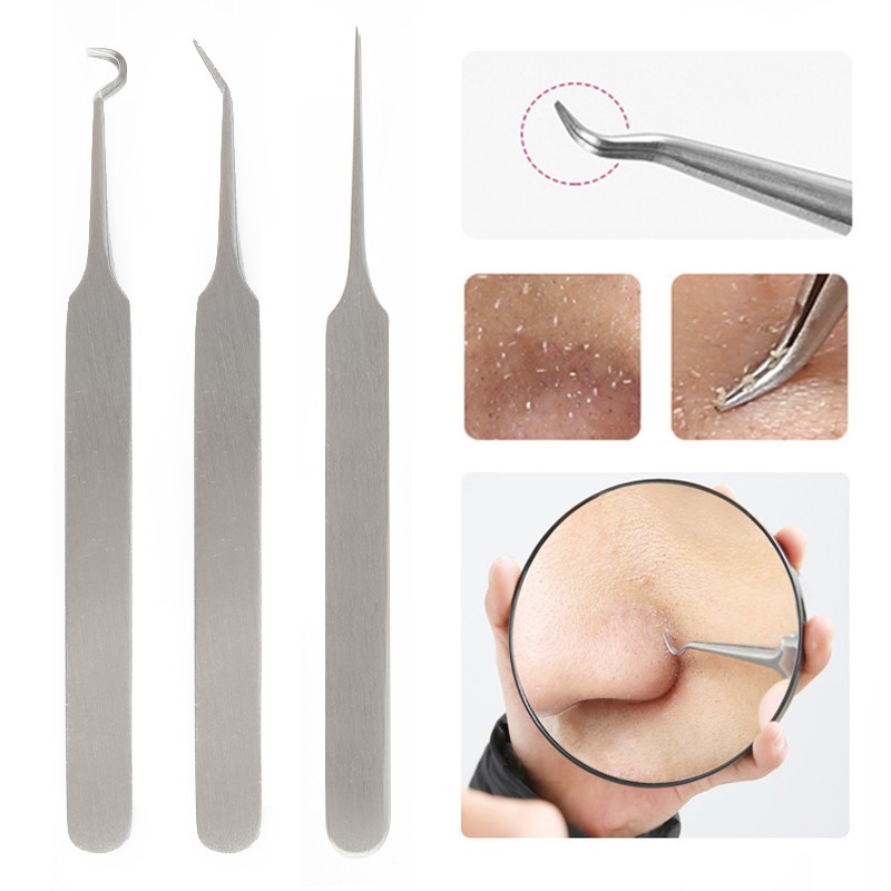 1pc Stainless Steel Blackhead Acne Cell Clip Bending Curved Facial Extractor Blackhead Acne Tweezers Needle Facial Skin Cleaning