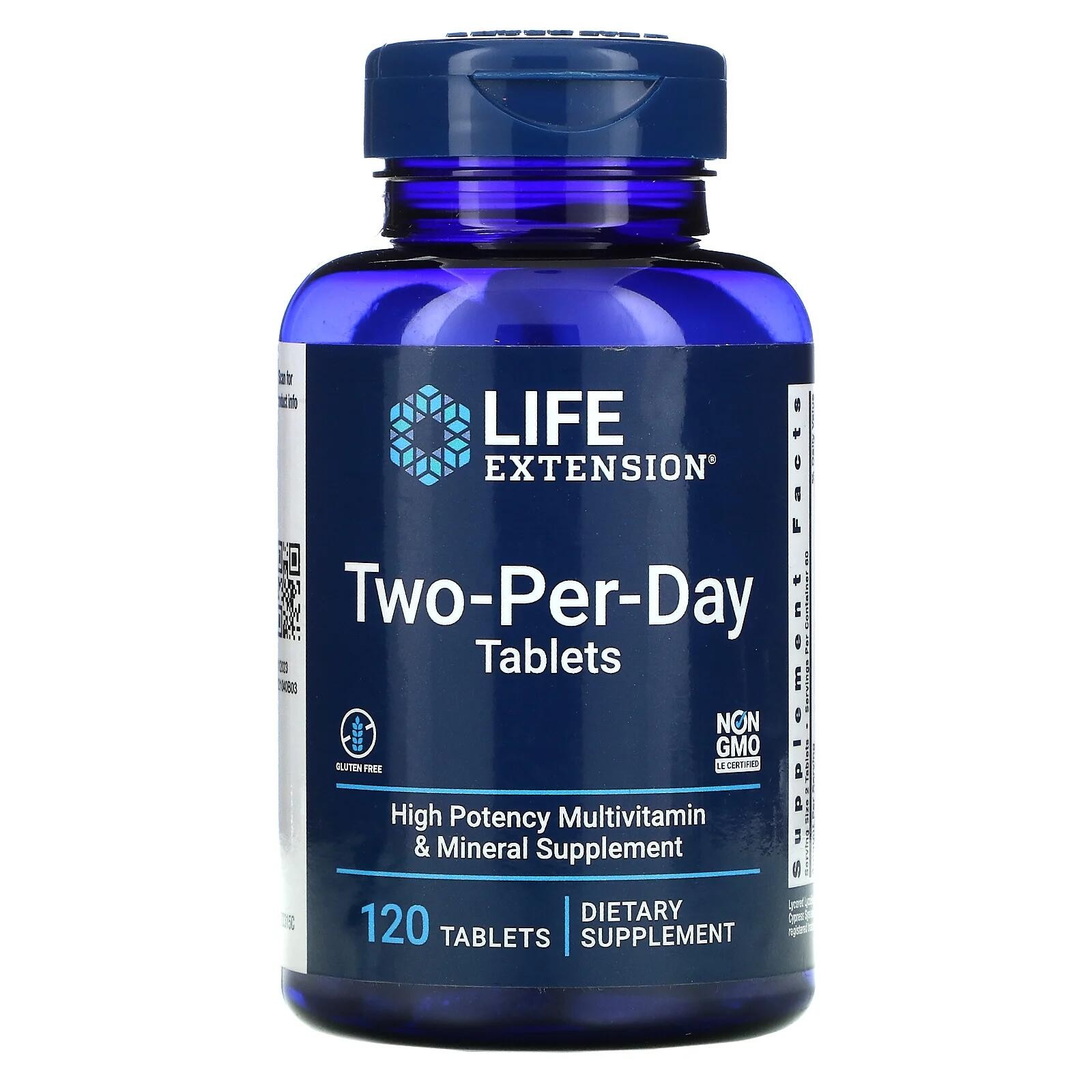 Life Extension Two Daily Tablets 120 Pieces, Minerals Vitamins Lutein Zeaxanthin Biotin Lycopene Magnesium Zinc