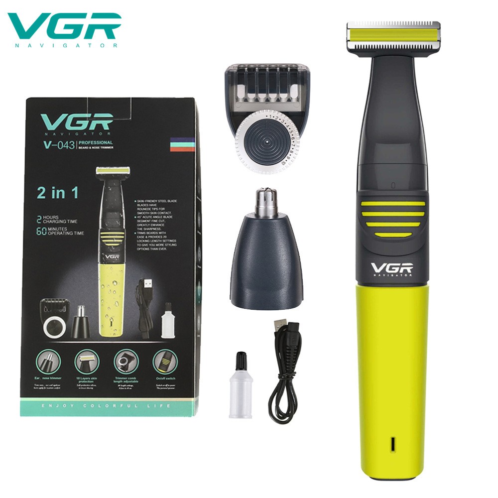 VGR Professional Face Body Hair Trimmer for Men Beard Trimmer Stubble Hair Clipper Nose Mustache Rechargeable Electric Shaver