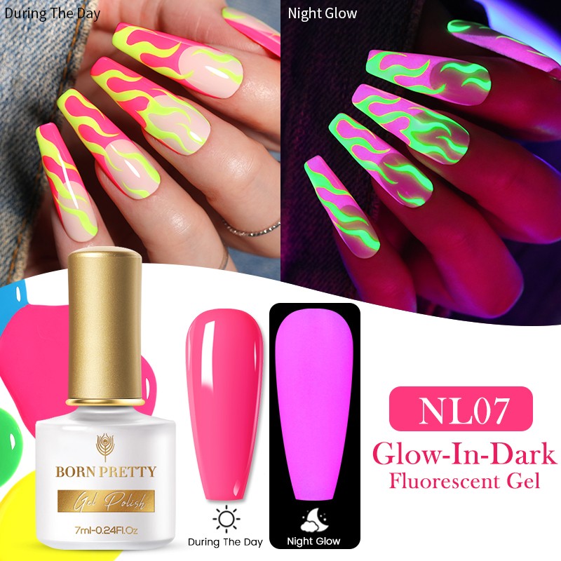 Born Pretty Pink Color Luminous Gel Nail Polish Glow In The Dark Neon Fluorescent Soak Off UV LED Top Coat Semi Permanent Varnish