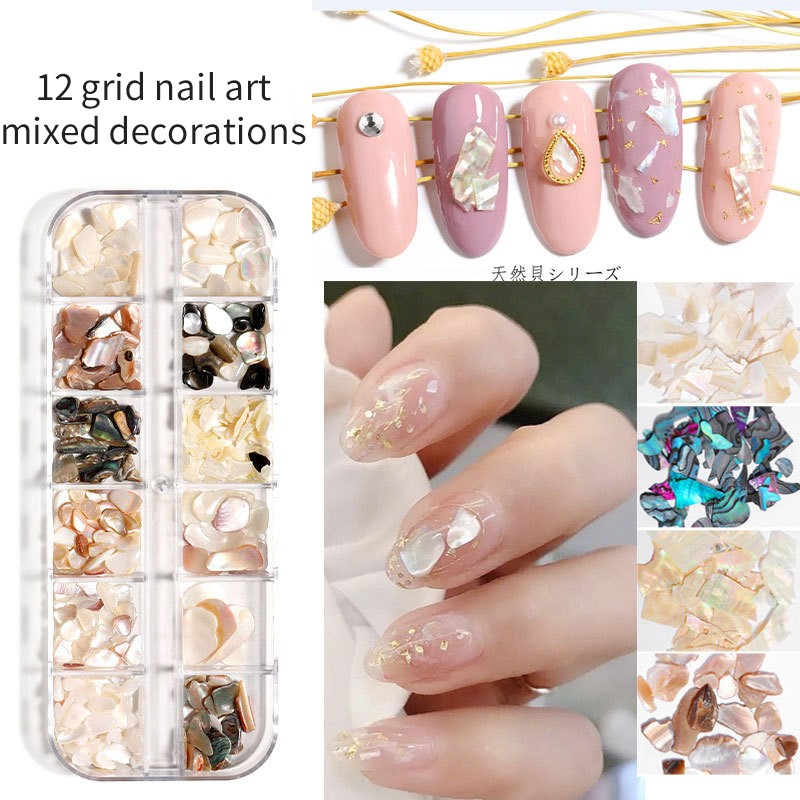 1 Box Irregular Nails Part Abalone Shell Slice DIY Natural Texture Sea Shell Part Mica Stone 3D Ornament Manicure Decoration New