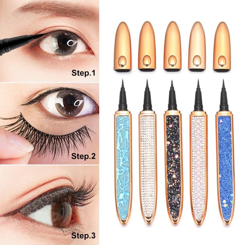 Magic Self Adhesive Eyeliner Pen Glue-Free Magnetic Paste False Eyelashes Waterproof Diamond Bling Black Eye Liner Makeup 1