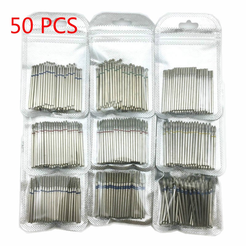 50pcs/set Nail Drill Bit Set Cutter Dental Diamond Grinding Polish Burs Dental Lab Polisher 2.35mm Shank Nail Tools