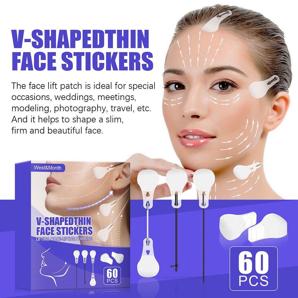 60pcs Thin Face Stickers Set Face Lifting Patches Chin Lifting Tape V Shape Face Line Lifting Wrinkle Sagging Tightening Skin Care Tool