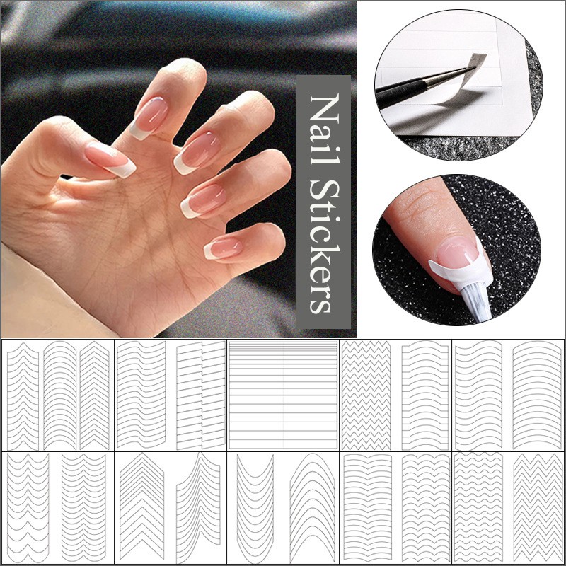 French Nail Finger Tips Sticker Guide Stencil Tape Nail Guides Stickers Manicure DIY Line Tips Nail Art Decals 3D Beauty Tool