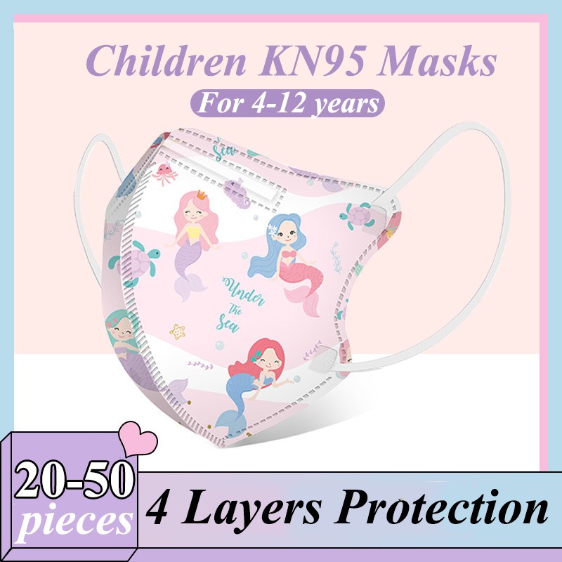 50pcs Children Masks Kn95 N95 Respirator Mascarillas Dust Reusable 4 Layers Animal Print 3D Cartoon Children Girls Boys CE KN95 Mask