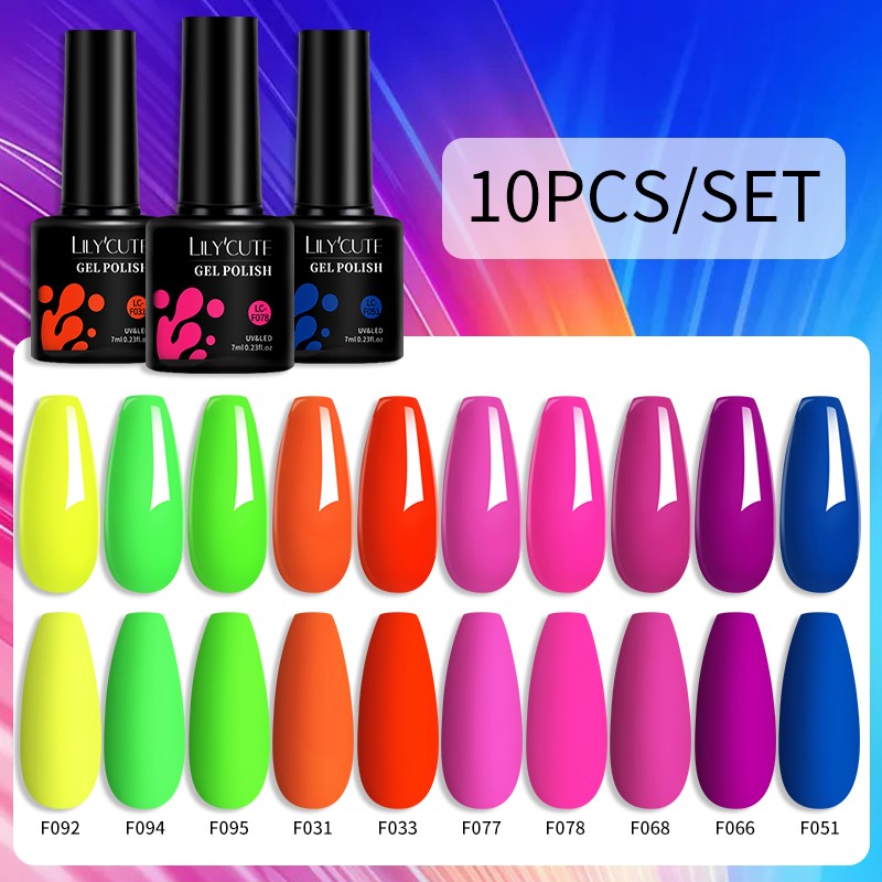 LILYCUTE 10pcs/set Fluorescent Gel Nail Polish Kit Neon Semi-Permanent Soak Off UV Led Gel Varnish Manicure For Nails Art Gel