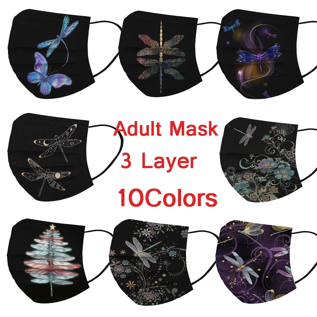 10/50pcs Adult Disposable Face Mask Butterfly Print Women Man Face Mouth Mask Industrial 3Ply Ear Loop Black Facemask Mascarilla