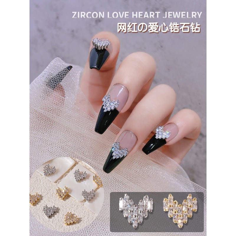 Super flash heart-shaped zircon net red nail decoration diamond