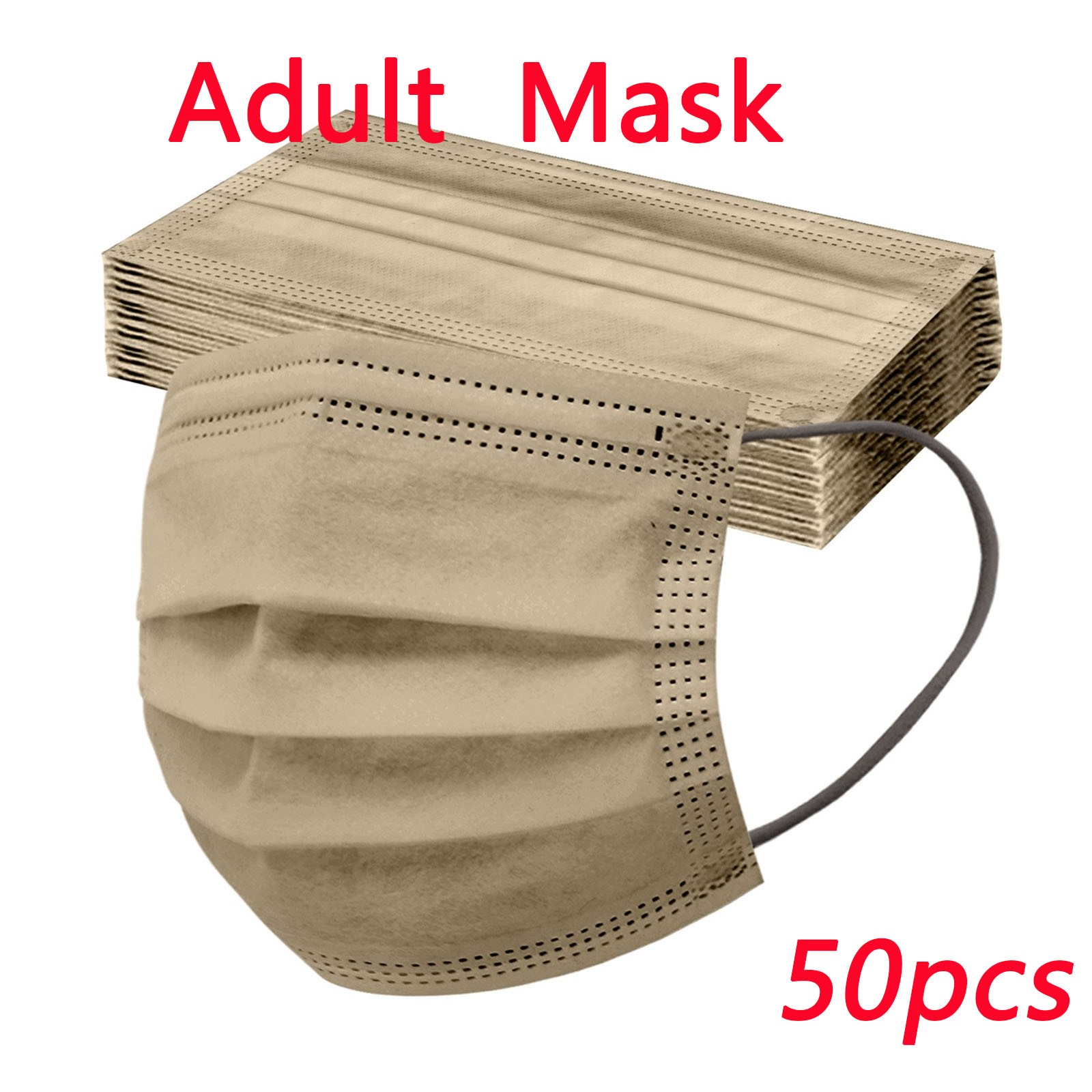 50pcs Adult Disposable Face Mask Brown Solid Color Mask Printing Face Mask 3 Layer Melt Blown Cloth Adult Disposable Mask masque