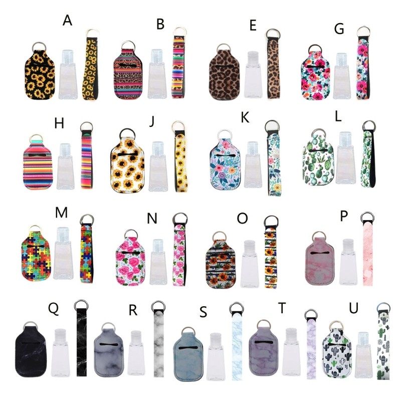 Portable 1oz Refillable Empty Travel Bottles With Keychain Holder Wristlet Set Keychain Bottle Container With Flip Caps