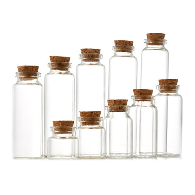 D2TA Small Glass Bottles Jars with Wood Corks Stoppers Small Glass Jars Wishing Bottles Message Bottle for Halo Wedding Gifts