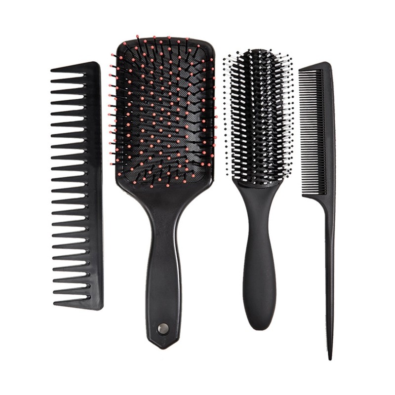 4pcs Painless Black Hair Styling Comb 4 in 1 Paddle Hair Brushes Hair Styling Comb Kit All Hair Type for Female Male